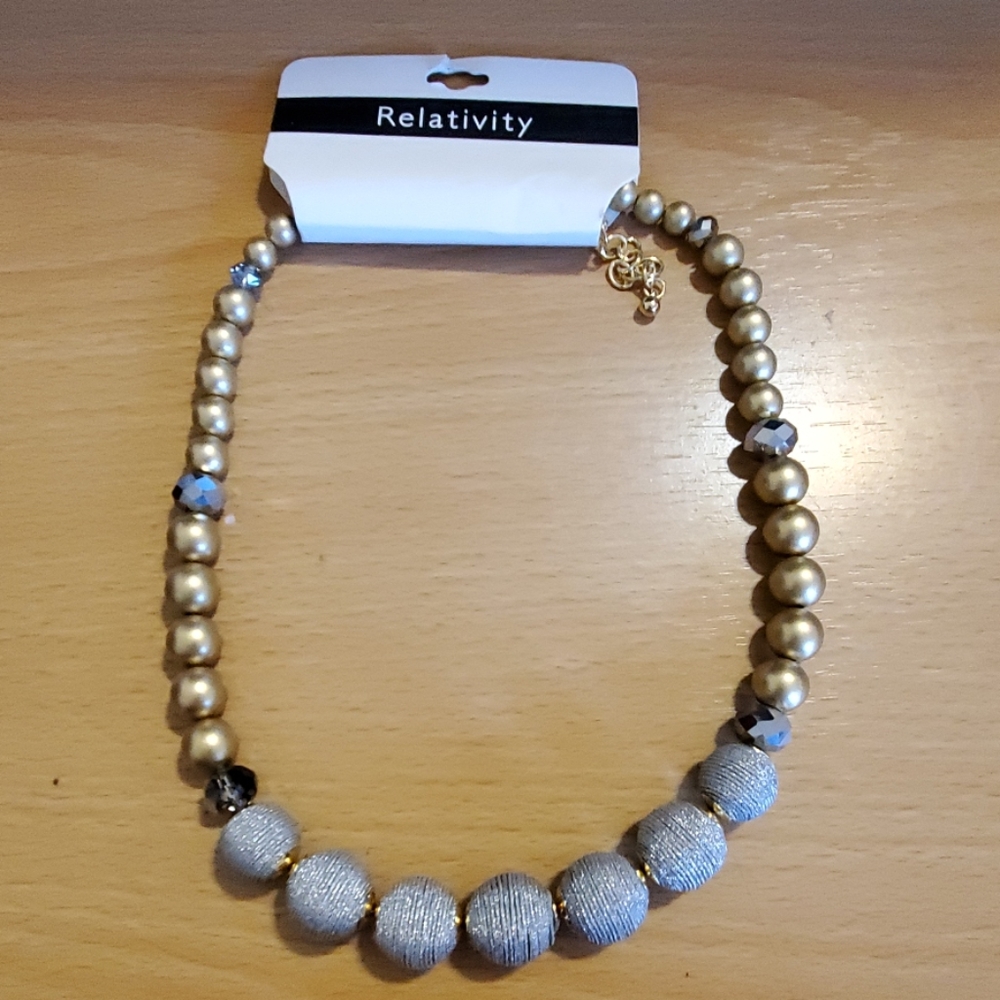 Relativity Gold & Silver Wrapped Beaded Necklace NWT